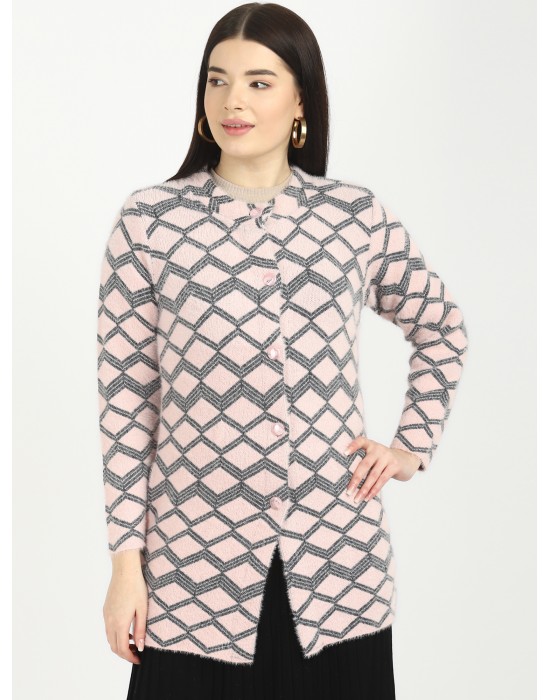 Women Long coat pink Front Design with button